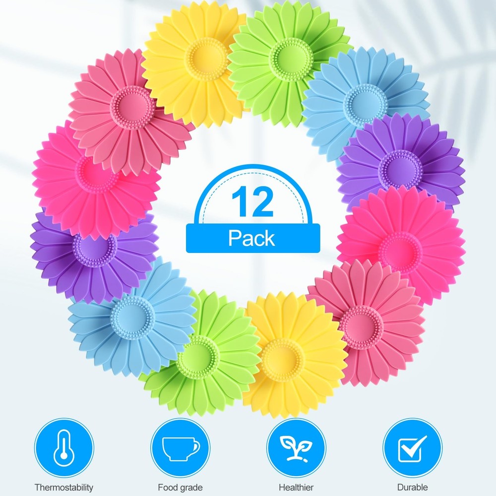 Hoolerry 12 Sets Silicone Cup Covers Multicolored Bright Color