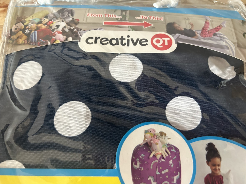 NIB Creative QT Stuff ’n Sit Large 33’’ Stuffable Storage BeanBag Blue Polka Dot