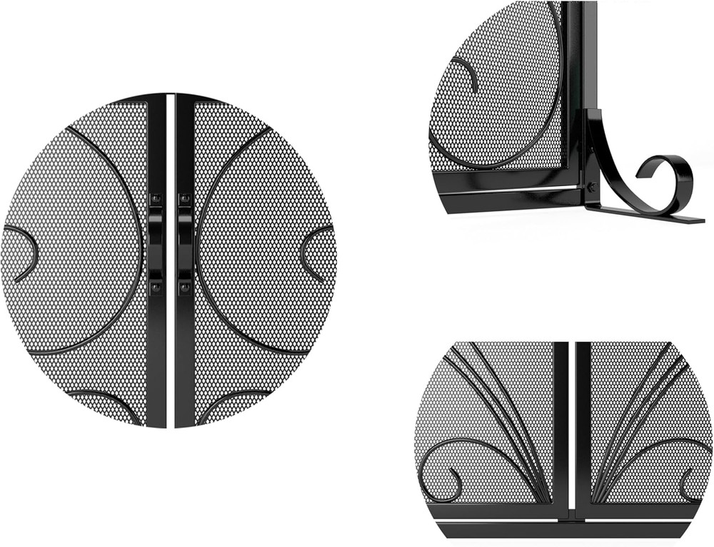 Stylish Wrought Iron Fireplace Screen with Doors & Scroll Design, Spark Guard