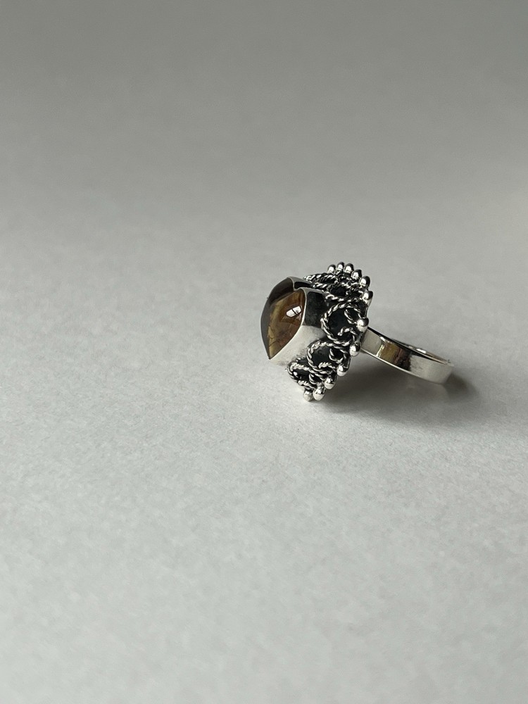 Amber Heart Ring 925 Sterling Silver Adjustable Artisan Statement