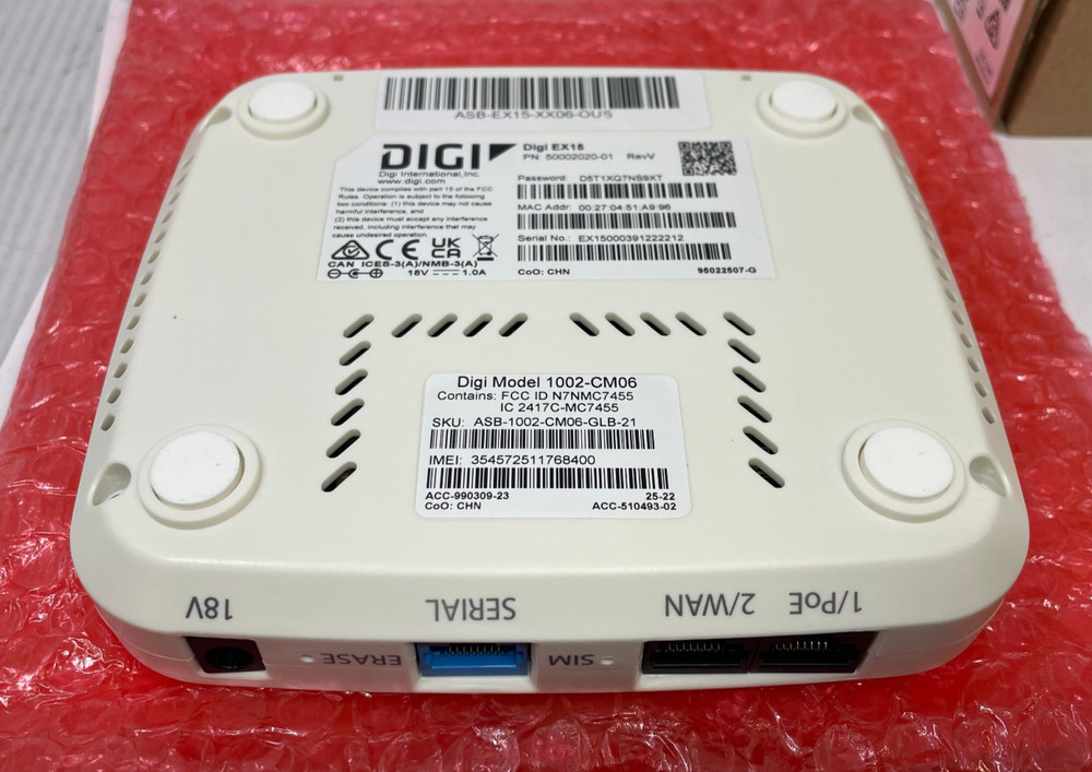 Digi EX15 Model 1002-CM06 Cellular Modem/ Router Ethernet
