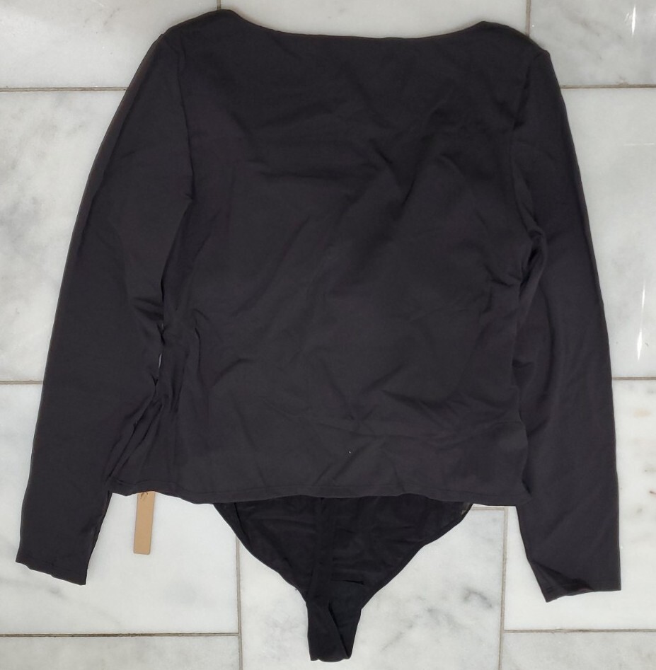 1- Shapellx Bodysuit Long Sleeve Shirt Built In Bra XXL Black
