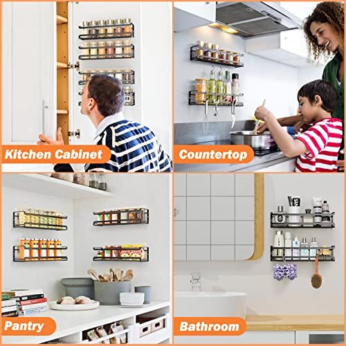 Spice Rack wall mounted 4 Pack, Space-Saving Spice Organizer for Spice Black
