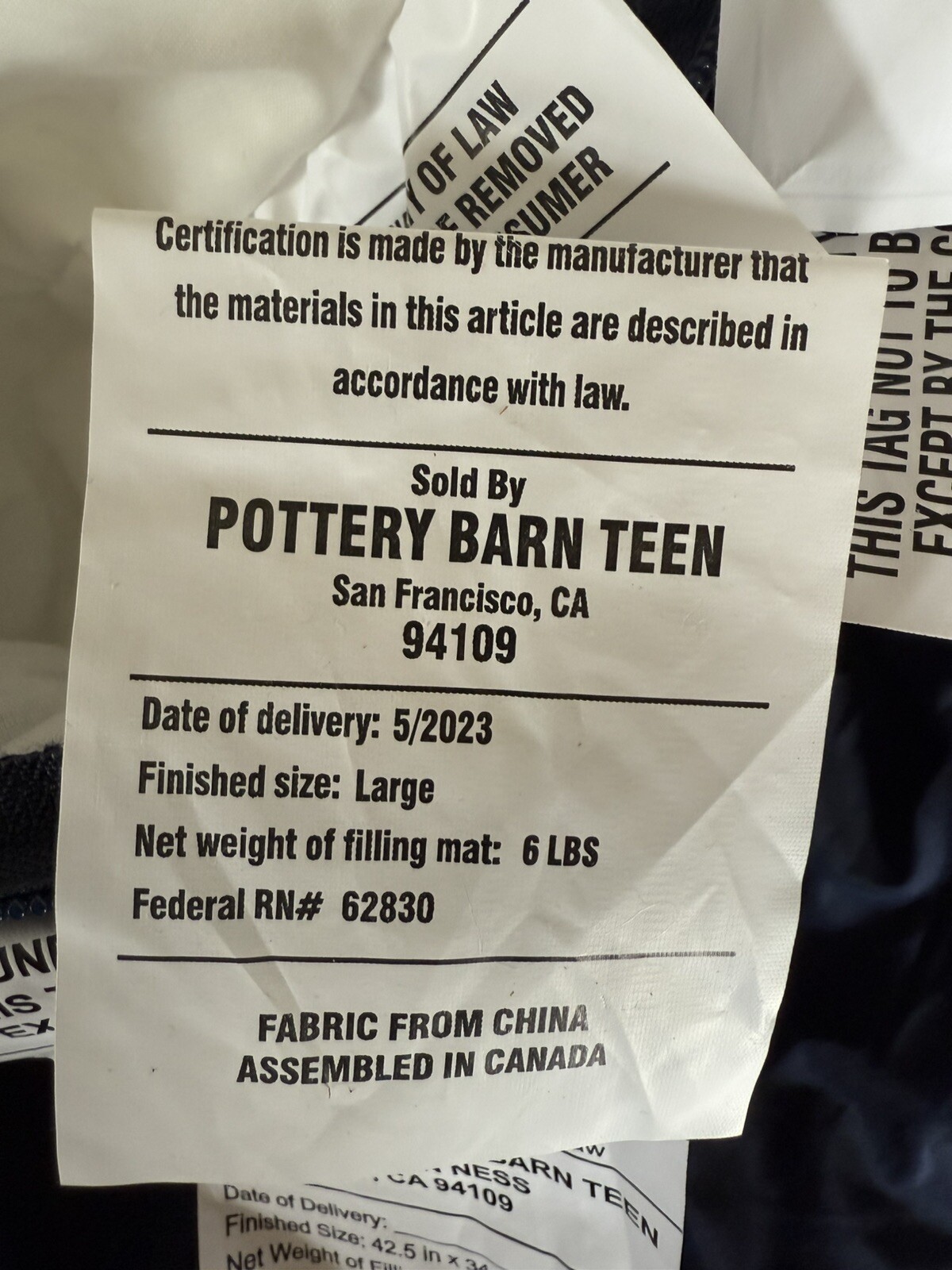 Pottery Barn Teen Navy Puffer Bean Bag Chair Slipcover Only