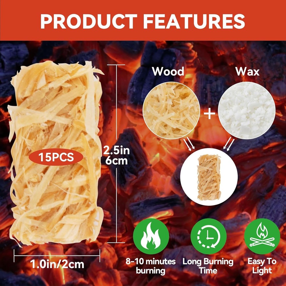 15PCS Quick Ignite Fire Starter - Fire Starter Rolls for BBQ Fireplace, Charcoal