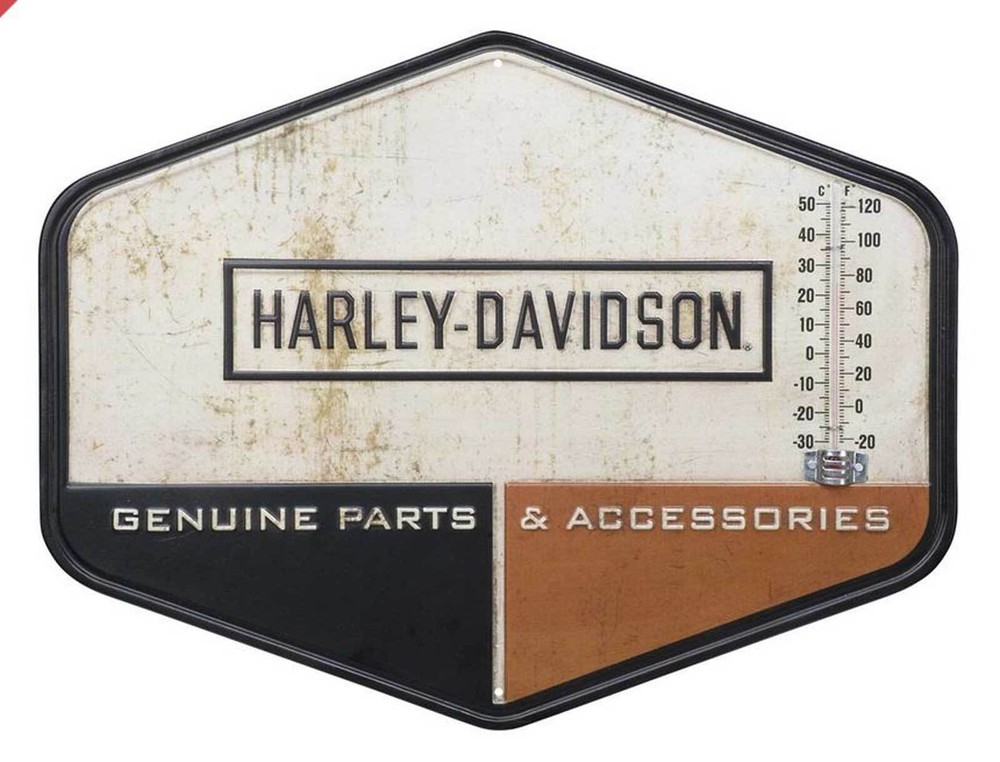 Harley-Davidson Distressed Retro Block Metal Thermometer, Custom Shaped