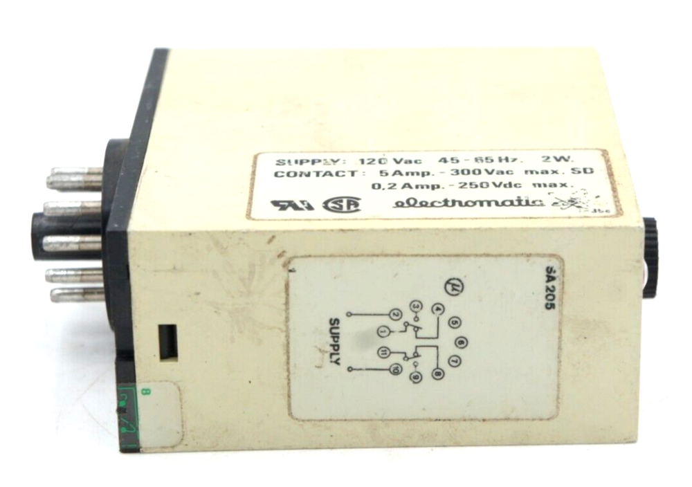 ELECTROMATIC S-System SA205- 120V Delay-On Relay DPDT 5 Amp