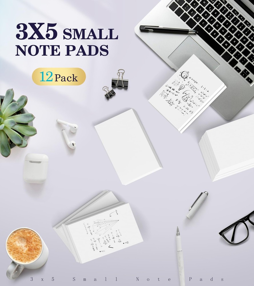 Bulk 3x5 White Notepads - 10 Pack, 100 Sheets Smooth Writing Pads
