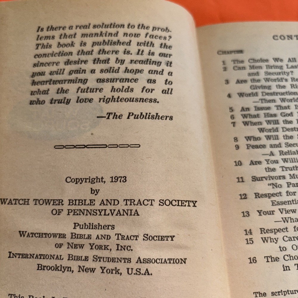 1973 True Peace and Security-From What Source? Christian book