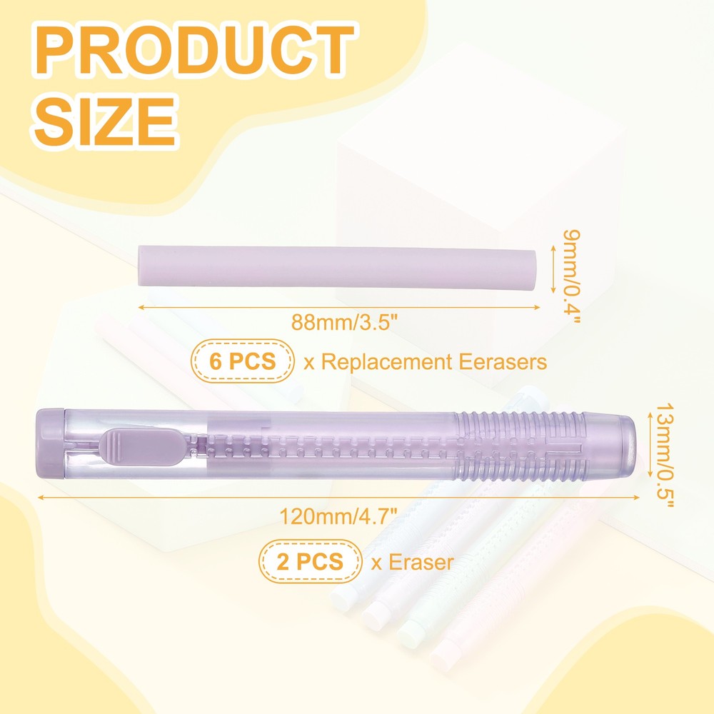8 Pack Erasers, Pencil Erasers Large Eraser Push Pull Cute Soft, Purple TPE