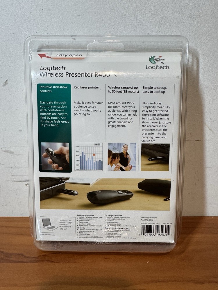 New Logitech R400 Wireless Red Laser Presentation Remote Pointer USB Sealed