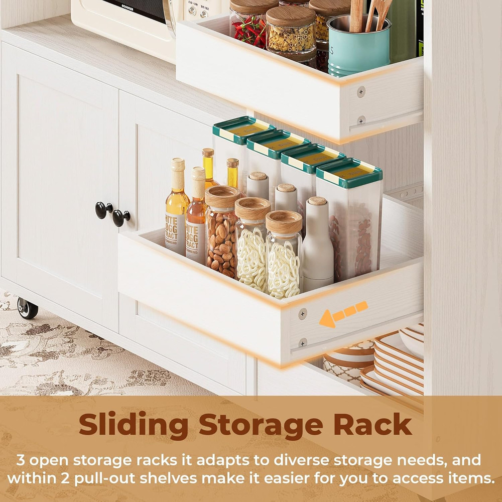 Rolling Kitchen Island Cart with Drop Leaf, Storage & Wheels - White