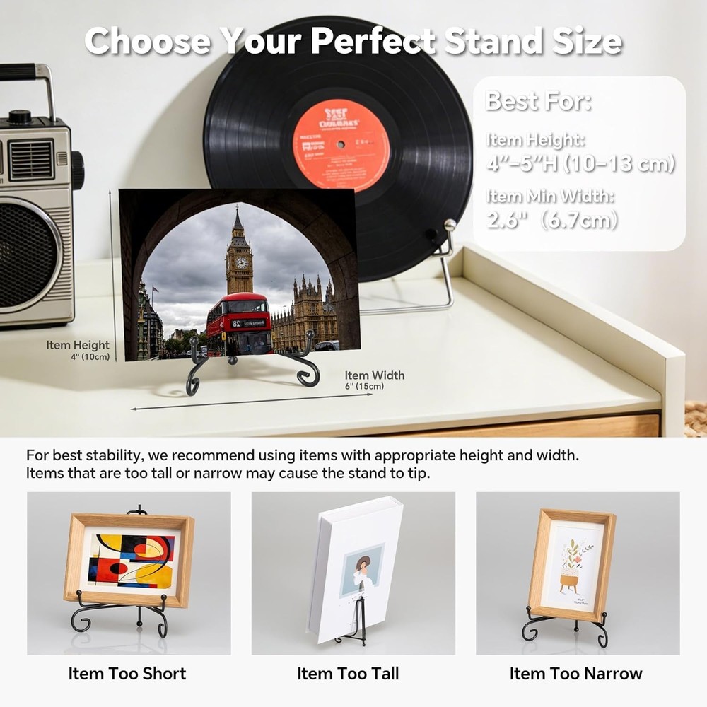 Foldable 4 Pack Iron Display Stand - Adjustable Holder for Pictures & Plates
