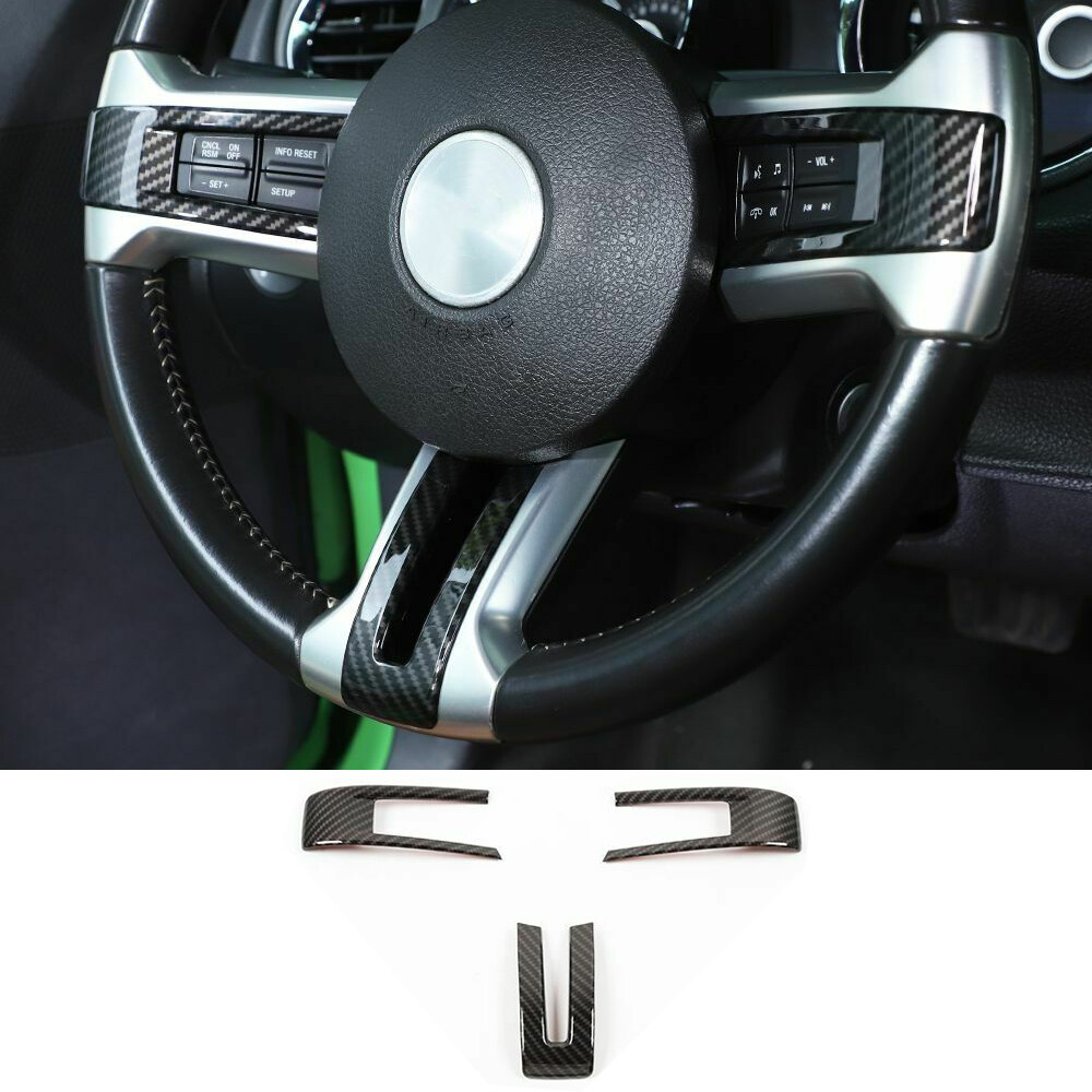 3pcs Steering Wheel Frame Trim Accessories for Ford Mustang 2009-13 Carbon Fiber