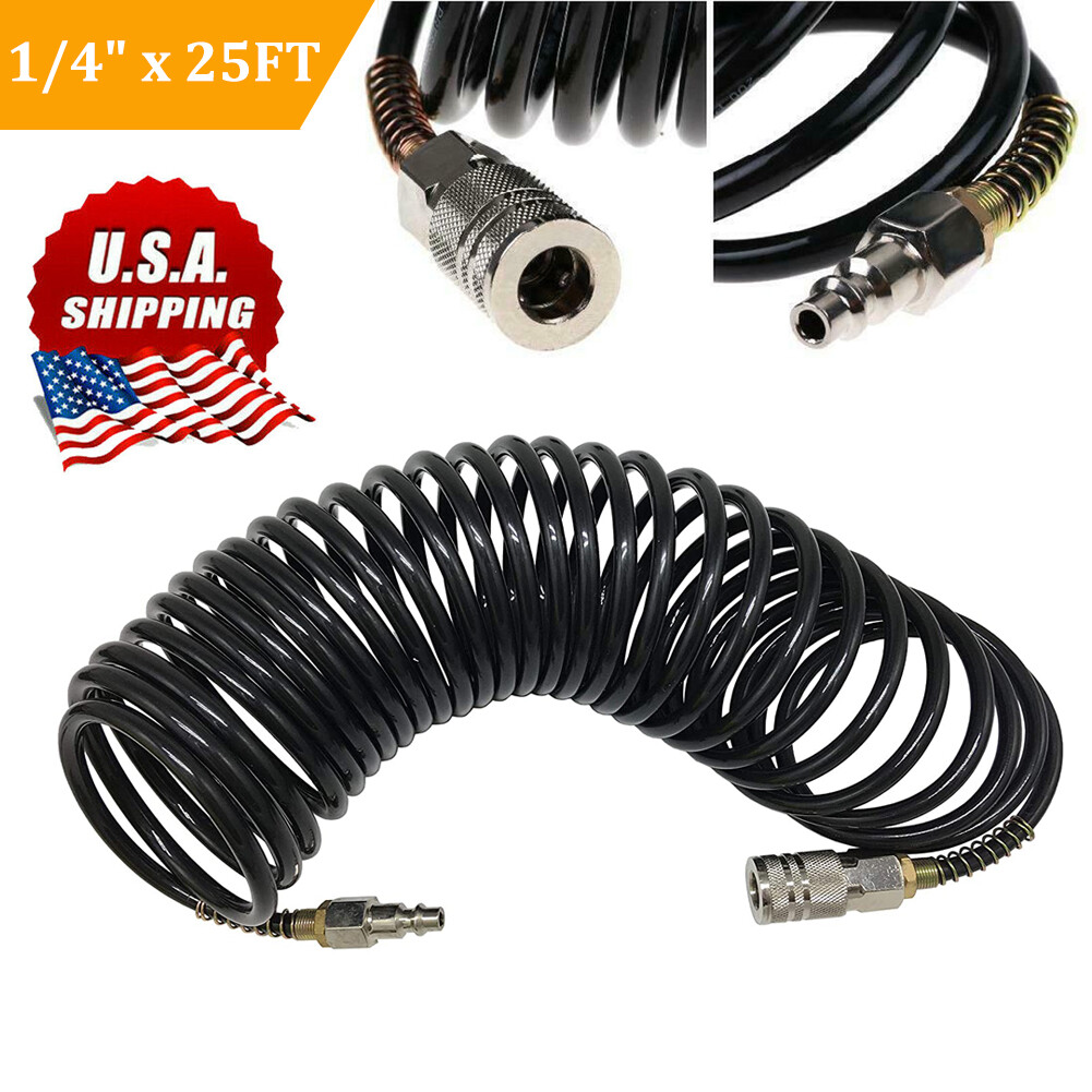 Heavy Duty Recoil Air Hose 25ft 1/4" Flexible Compressor Quick Coupler 200PSI~