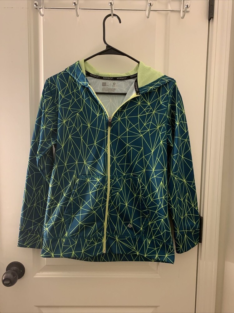 Xersion Boys Full Zip Jacket Spider Web Pattern Size L 14/16 Blue Green