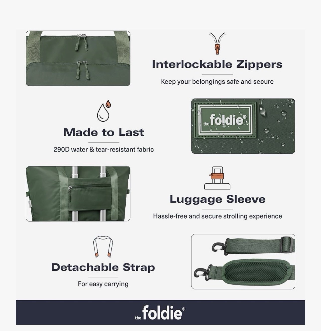 The Foldie® 4.0 Travel Duffle - Water Resistant - Expandable Bottom - Army Green