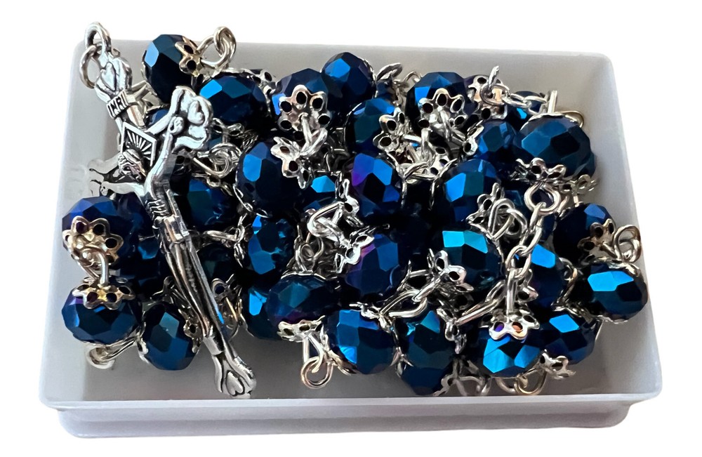 Catholic Deep Dark Blue Jerusalem Crystal Rosary