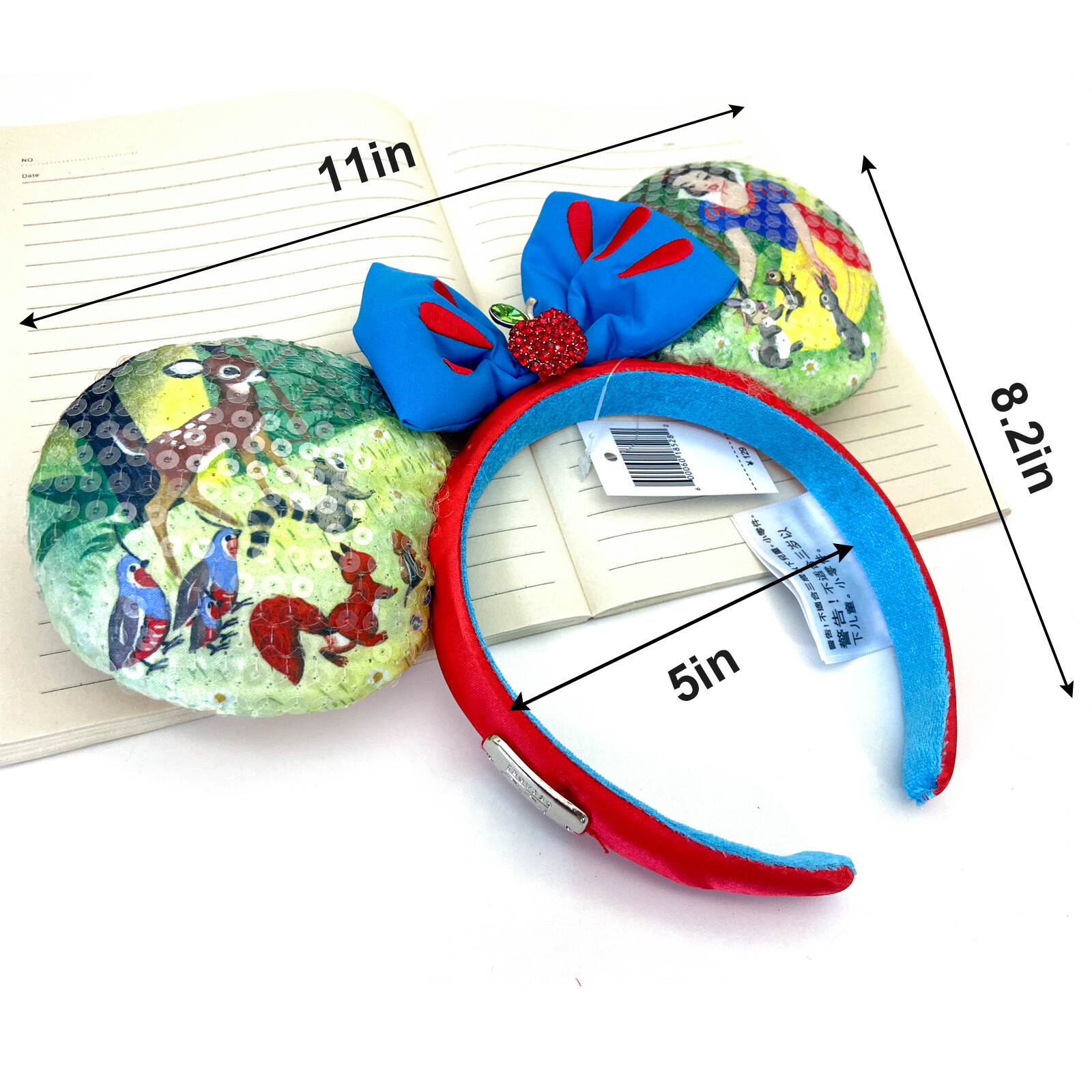 Disney~Parks 100 Decades Snow White Minnie Mouse Ears Blue Bow Apple Headband