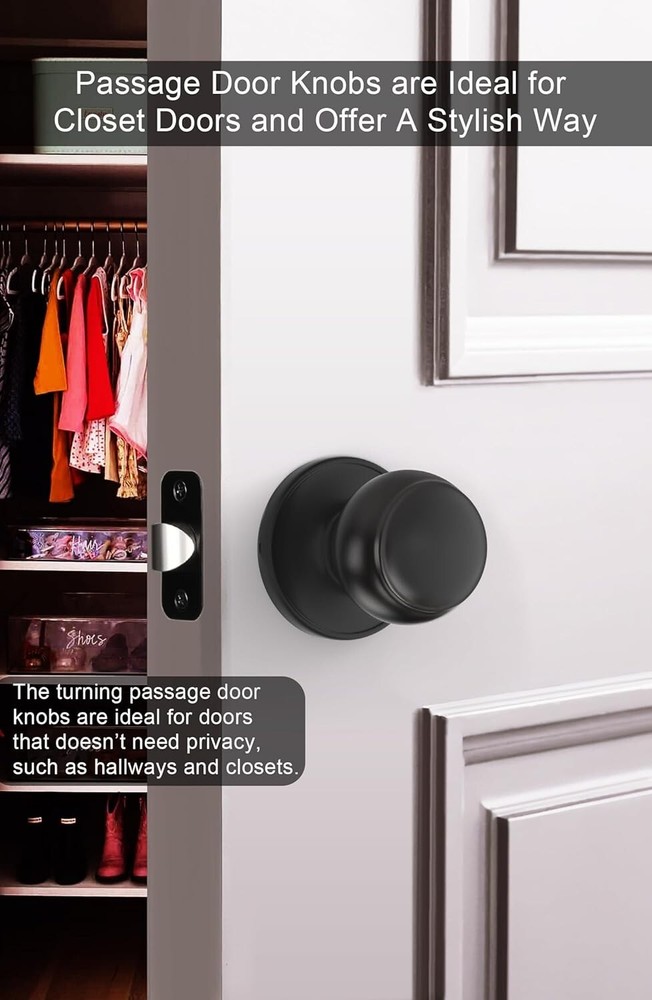 Black , Matte Black Closet Door Knobs Interior, Black Set for Hallway, Closet...