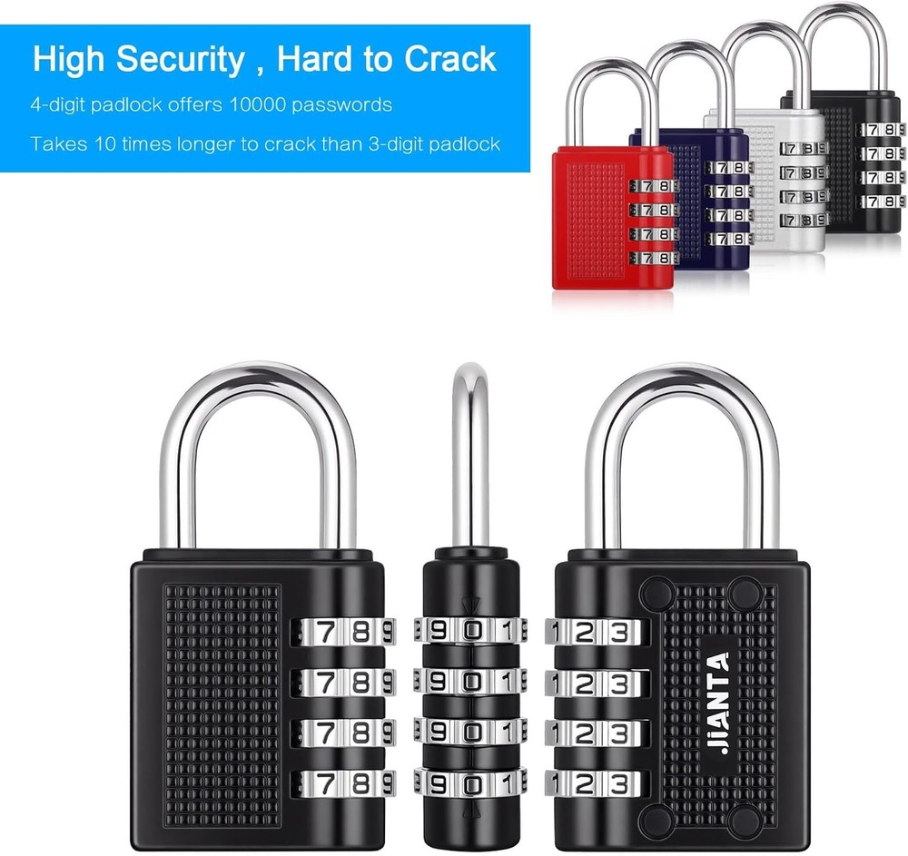 4 Pack Combination Lock, 4 Digit Combination Padlock, Outdoor Waterproof Padlock