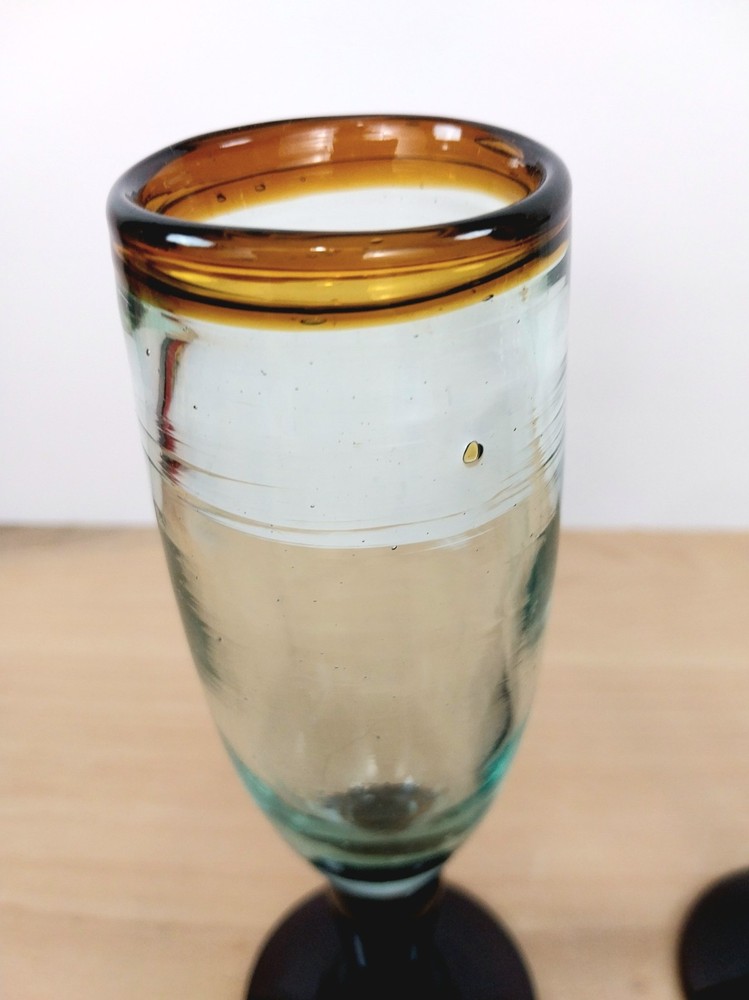 Rustic Hand-Blown Glass Champagne Flutes