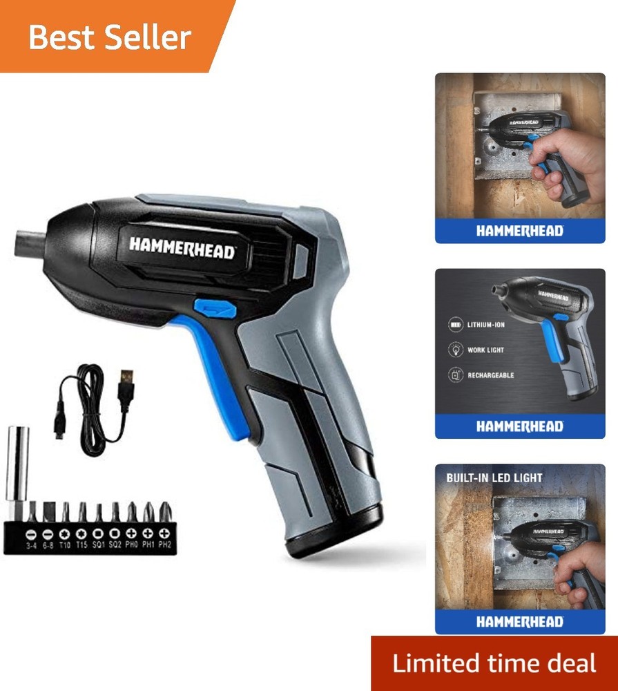 Versatile 4V Cordless Screwdriver - Rechargeable with 9 Bit Set & USB Charging