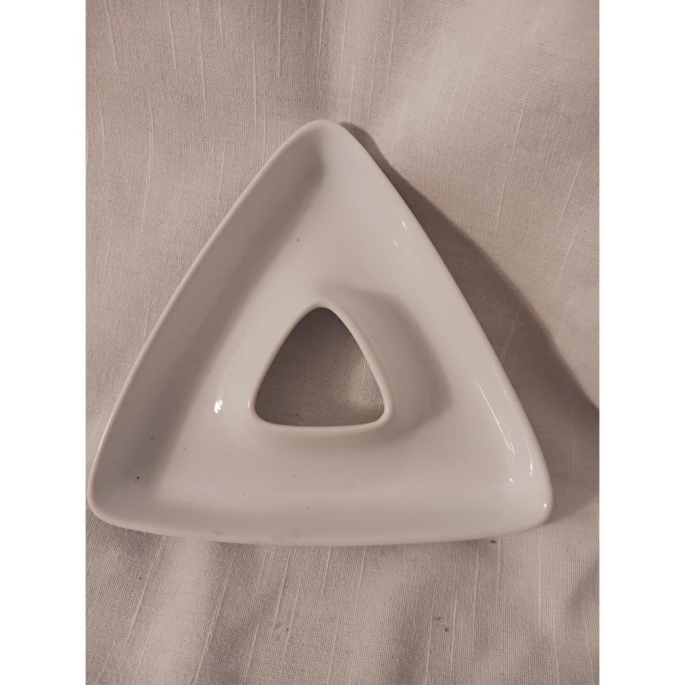 Crate & Barrel Triangular White Appetizer Serving Dish Porcelain Apx. 7 in EUC