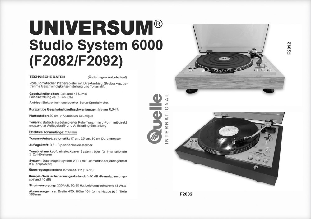 Universum Studio System 6000 Custom Designed Turntable Alignment Protractor