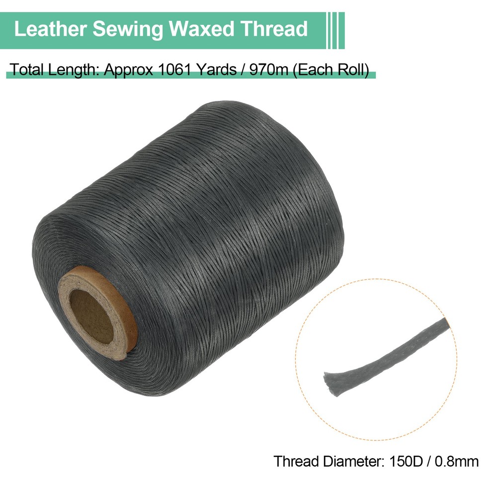 150D Waxed Thread 1061 Yards Polyester Leather Sewing Waxed String Dark Grey