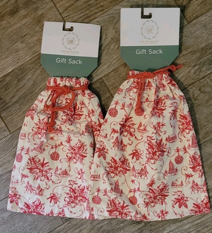 The Farmhouse By Rachel Ashwell Red Toile Christmas Cloth Gift Sacks 2 Large