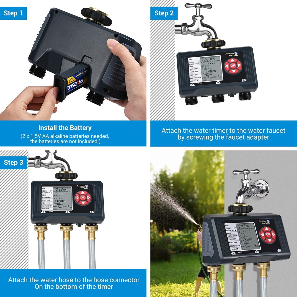 DEWENWILS Sprinkler Timer 3 Zone Water Timers for Hoses Programmable Hose Timer