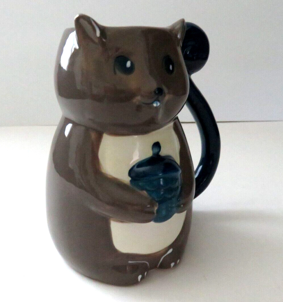 Holiday Home Gray Squirrel Ceramic Mug Cup Blue Tail New