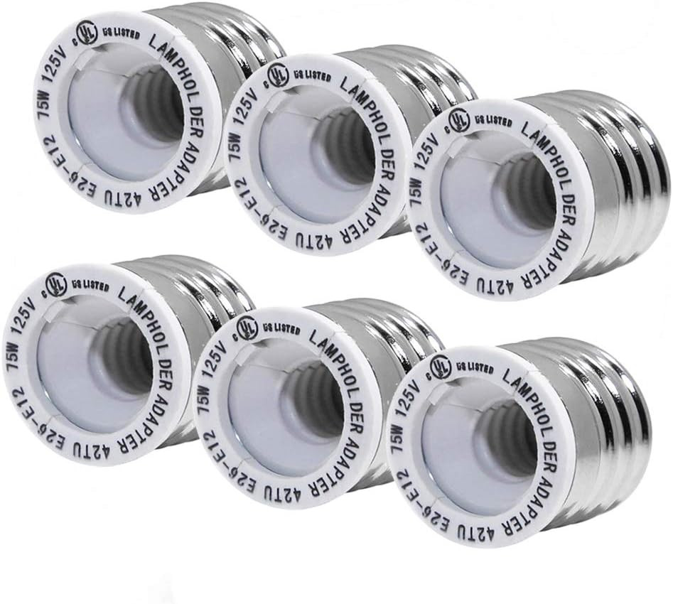 (6-Pack) E26 E27 to E12 Socket Adapter,Ul Listed Medium Screw E26 to Candelabra