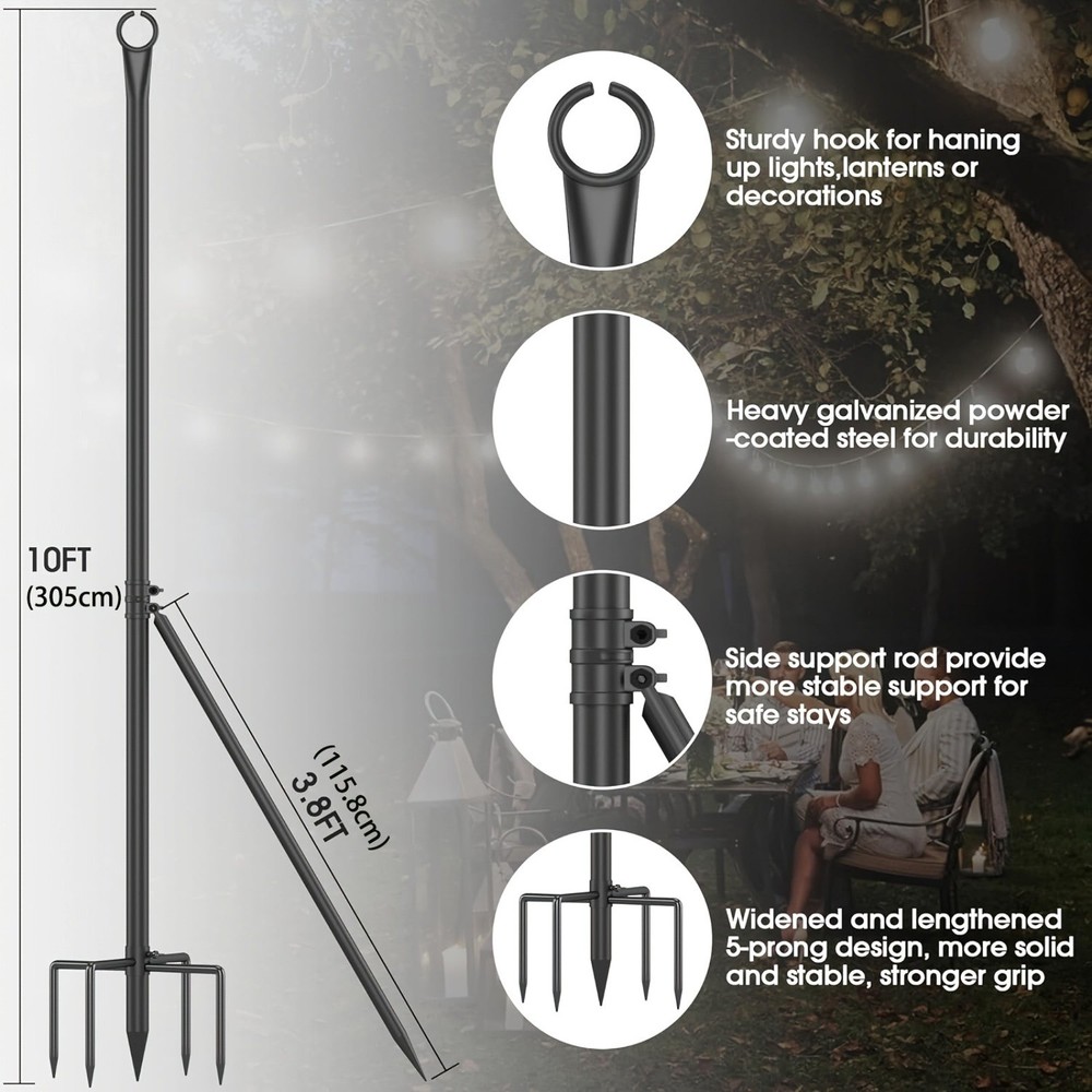 3 Pack Metal String Light Poles Outside for Hanging Lights Deck Garden Backyard