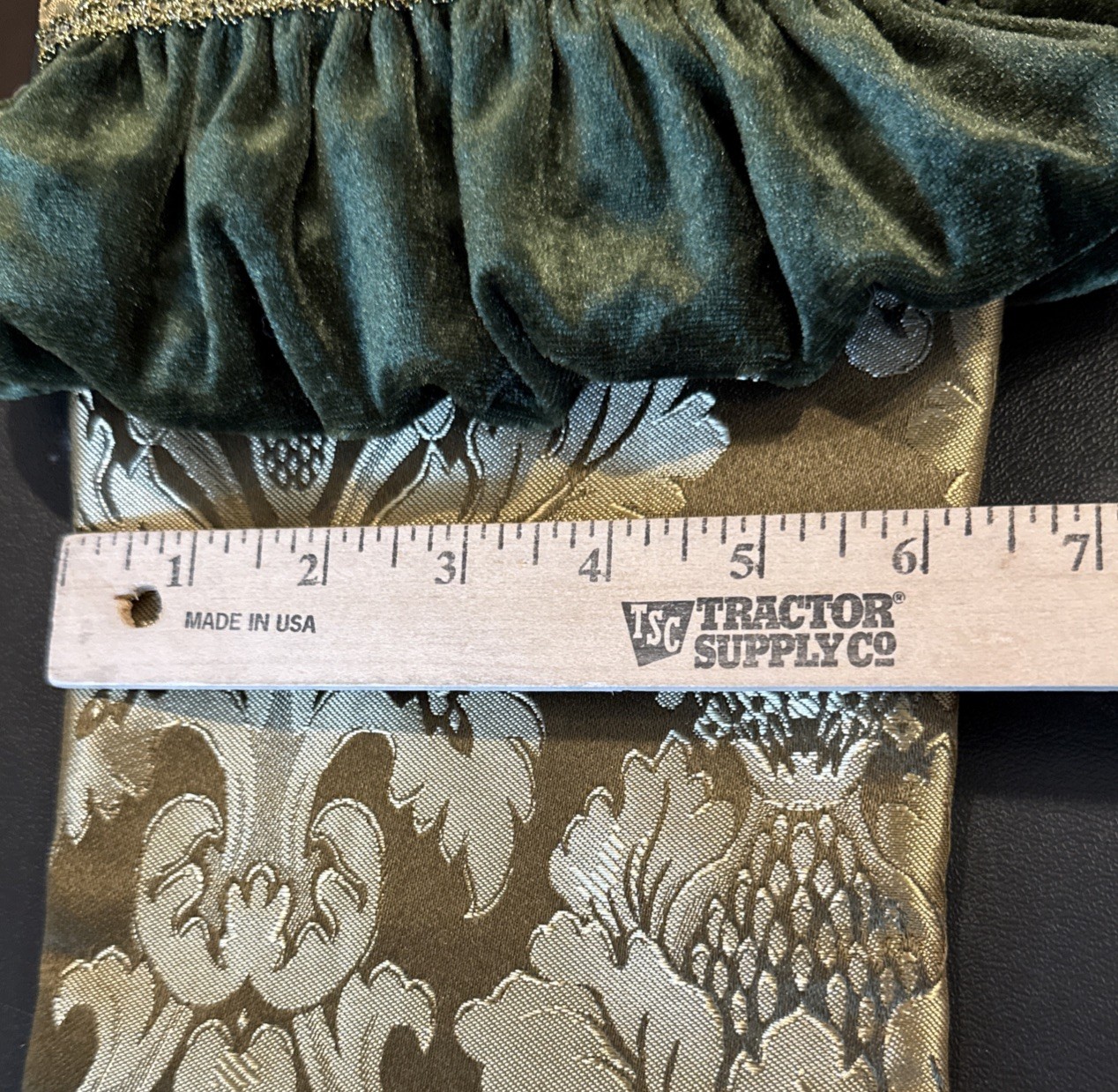 Victorian Style Damask Gold Fabric Green Velvet Trim Christmas Stocking 17” NEW