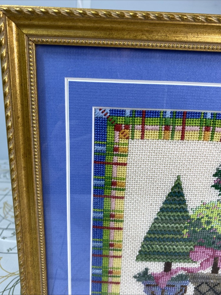Needlepoint Topiaries Trees Framed Embroidery 2008 Excellent Condition