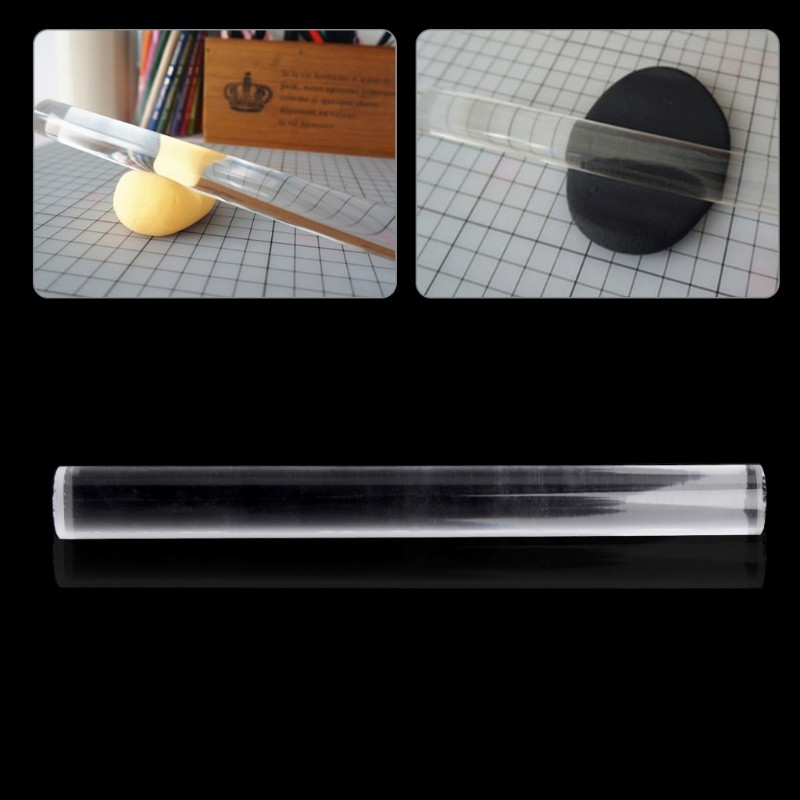 Transparent Acrylic Solid Roll Clay Rolling Pin Fondant Baking Pastry Roller