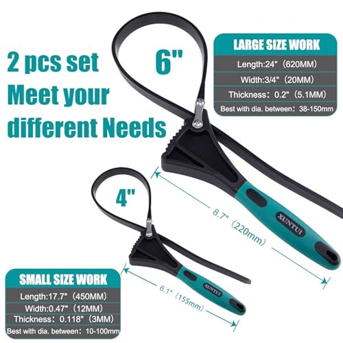Strap Wrench Set with 8 Silicone cable ties - 2 Pack (4" & 6") for Adjustable