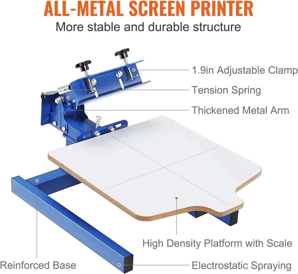 Versatile 1 Color Silk Screen Printing Press with Double Layer Pallet - 25 lbs
