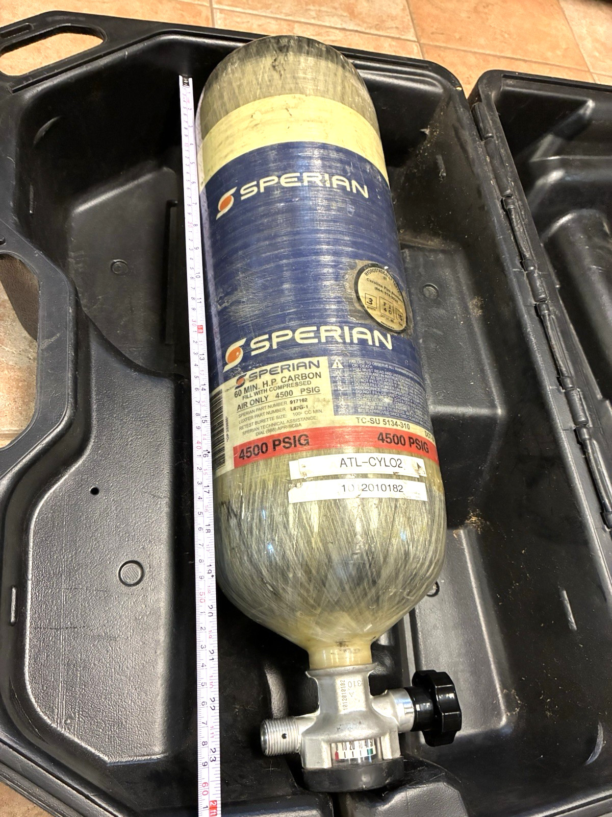 SPERIAN 917162 60 MINUTE SCBA TANK+ORIGINAL MSA CASE,VALVE,LUXFER L87G-1,RESCUE!