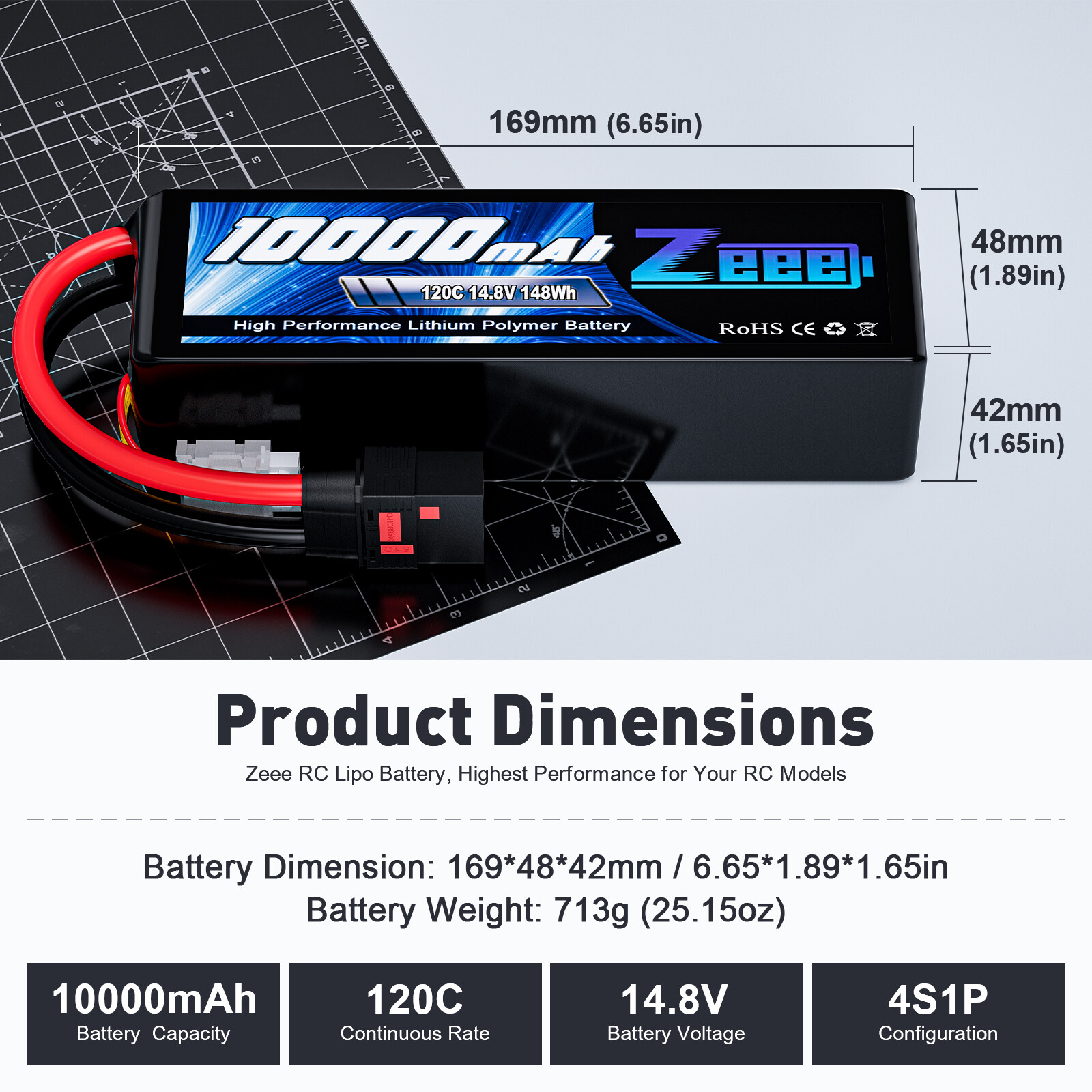 2x Zeee 14.8V 120C 10000mAh 4S Lipo Battery QS8 Plug Soft Pack for Xmaxx RC Car