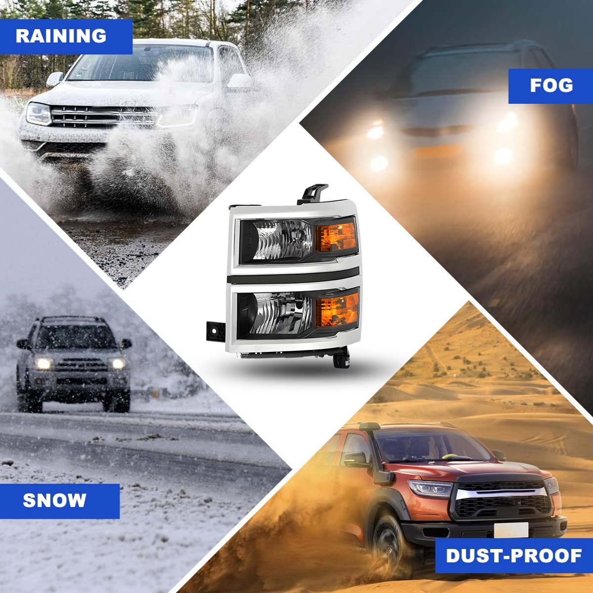 Headlights Assembly for 2014 2015 Chevy Silverado 1500 Factory Style Headlights