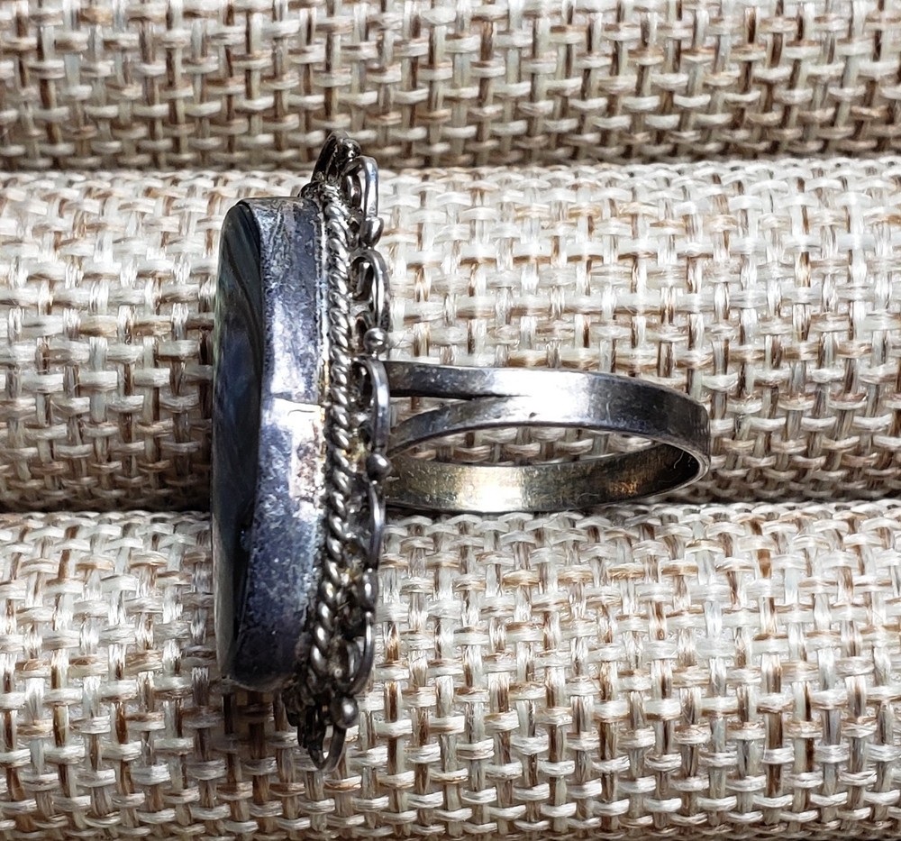 Vintage Abalone Shell Ring Filigree Setting Mexico Silver