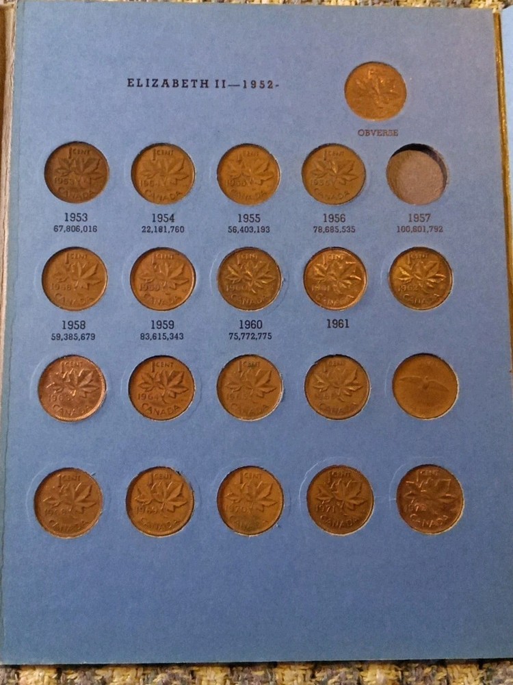 Canada Penny Folder with 41 Coins - Different Dates Ranged 1927-1978