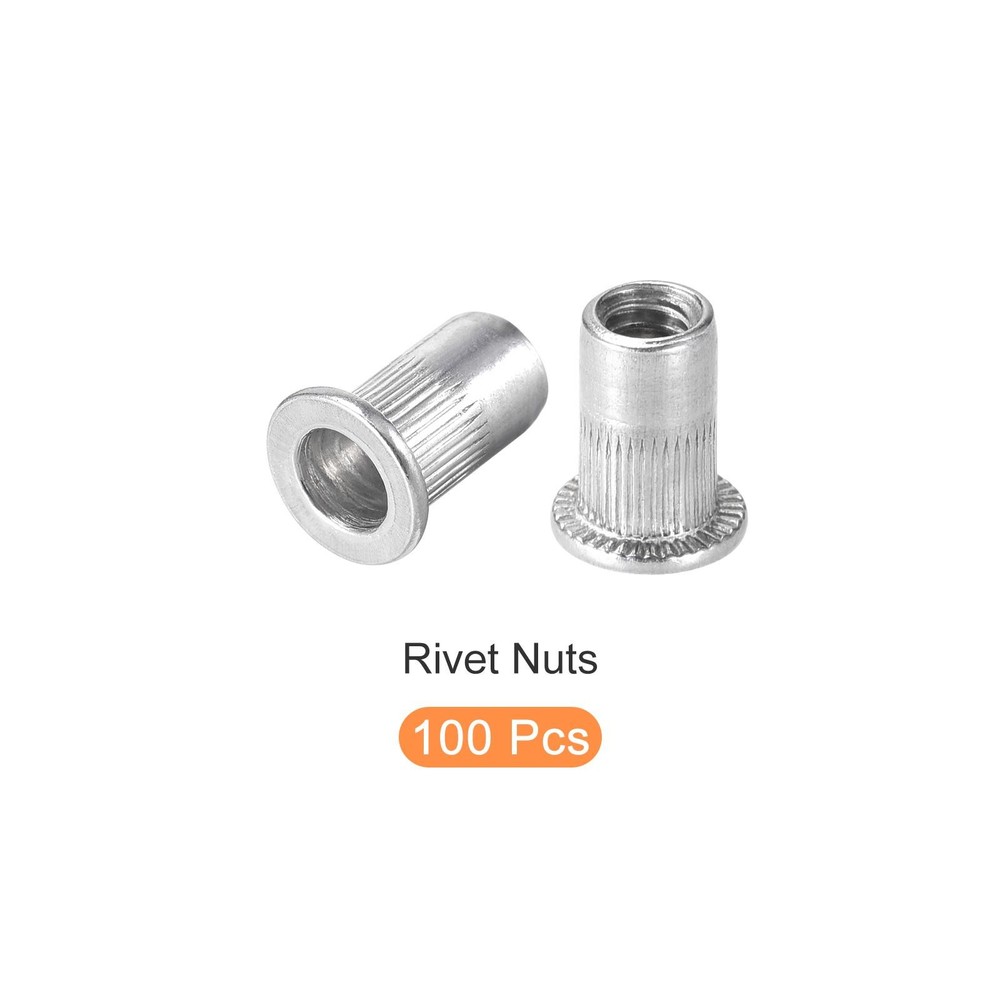 100Pcs Rivet Nuts #6-32 Aluminum Alloy Knurled Threaded Insert Nuts Silver