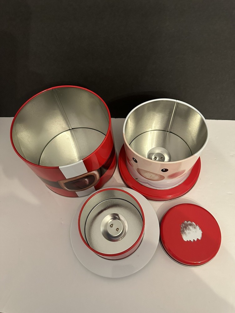 Three-Tiered Stackable Santa Candy, Chocolate, Cookie Tin – 10” Tall