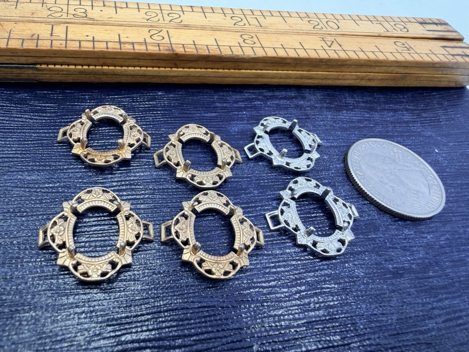 6 Pcs VTG Metal Settings Frame Connectors Findings Filigree Gold Silver 8x10mm