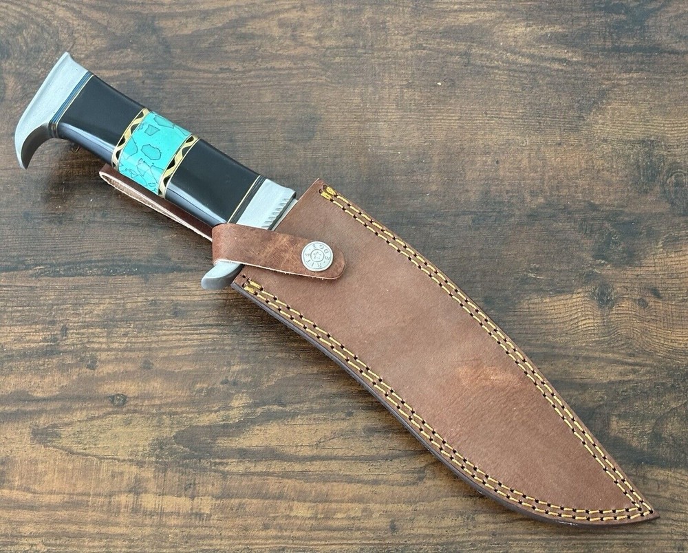 13” Combat Kukri Fixed Blade Knife Battle Hilt Leather Sheath Turquoise Sharp