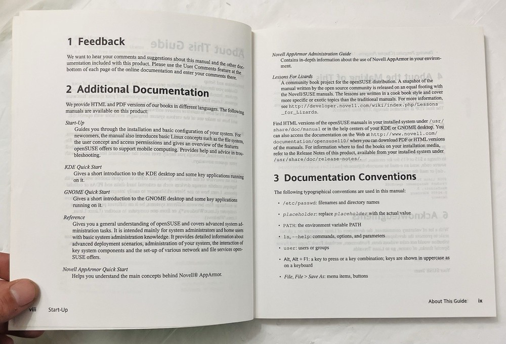 openSUSE 11.0 Start-Up Guide Softcover Linux Novell (2008) Reference Manual, VG+